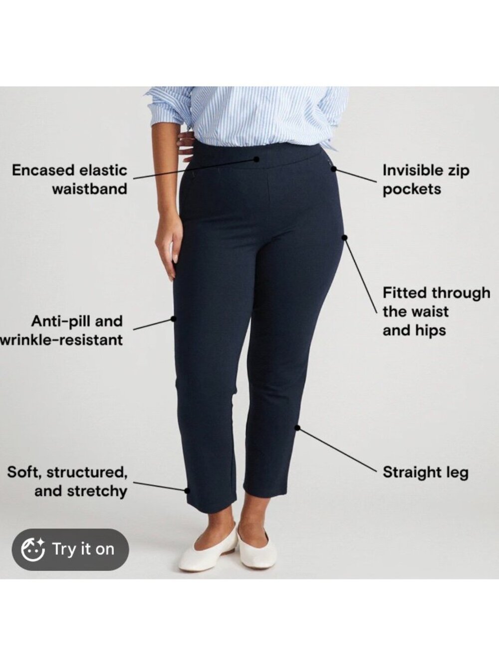 Universal Standard Smart Signature Ponte Pants Women XL 26-28 Blue Office Comfy